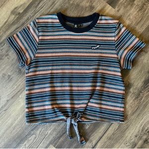 Volcom striped short sleeve center tie crew neck top
